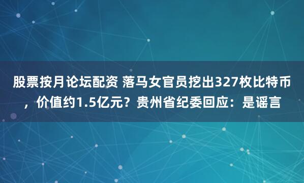 股票按月论坛配资 落马女官员挖出327枚比特币，价值约1.5亿元？贵州省纪委回应：是谣言